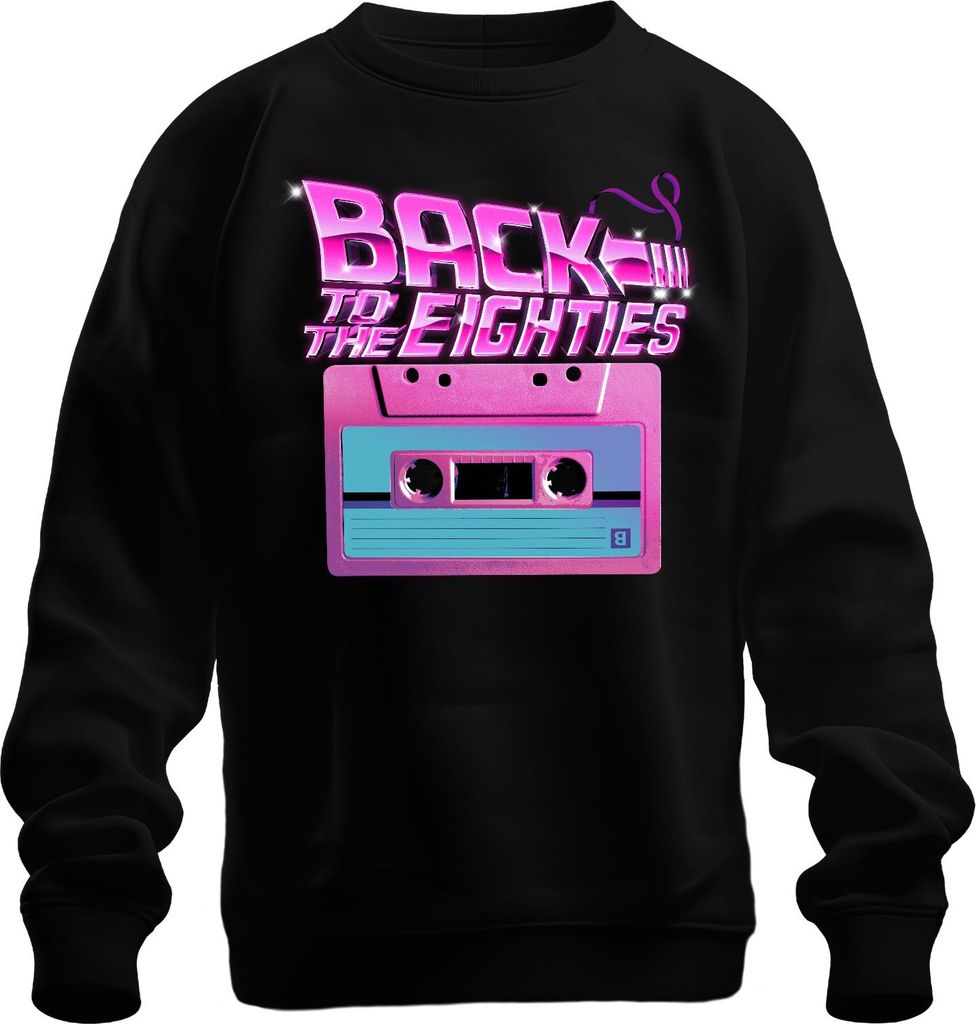Back to the Eighties 80er Retro Kassette Neon Vintage Synthwave Uni Sweatshirt Pullover, Schwarz, L