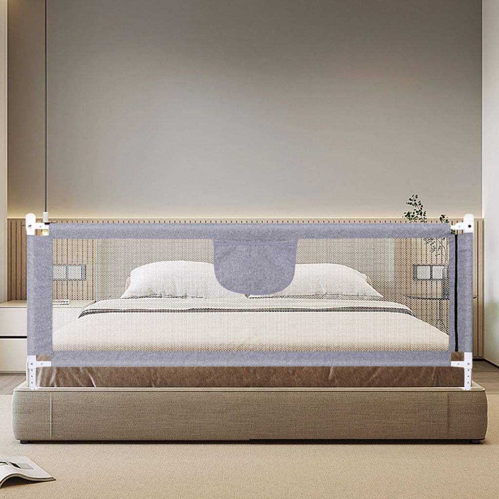 Baby Bettgitter 200cm Kinderbettgitter Rausfallschutz Bettschutzgitter Sicherheitsschutz für Kinder ab 0-10Jahren Grau