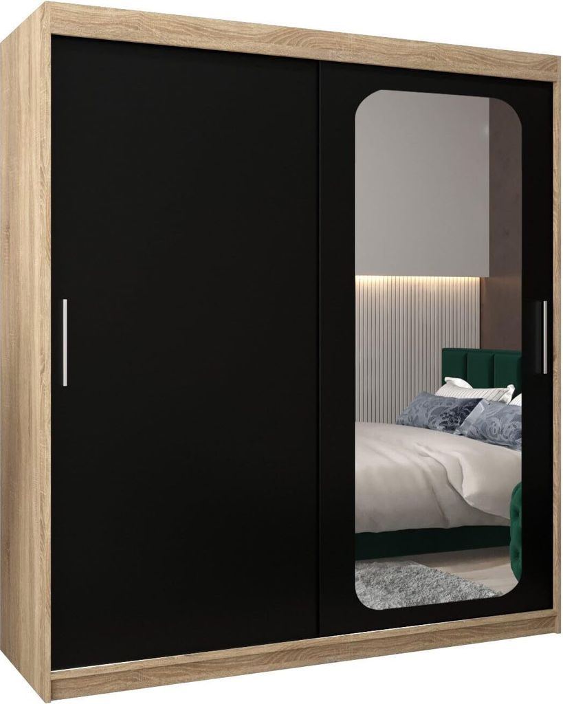 MEBLE KRYSPOL Promo 2180 Schlafzimmerschrank zwei Schiebetüren - Sonoma + Mattschwarz