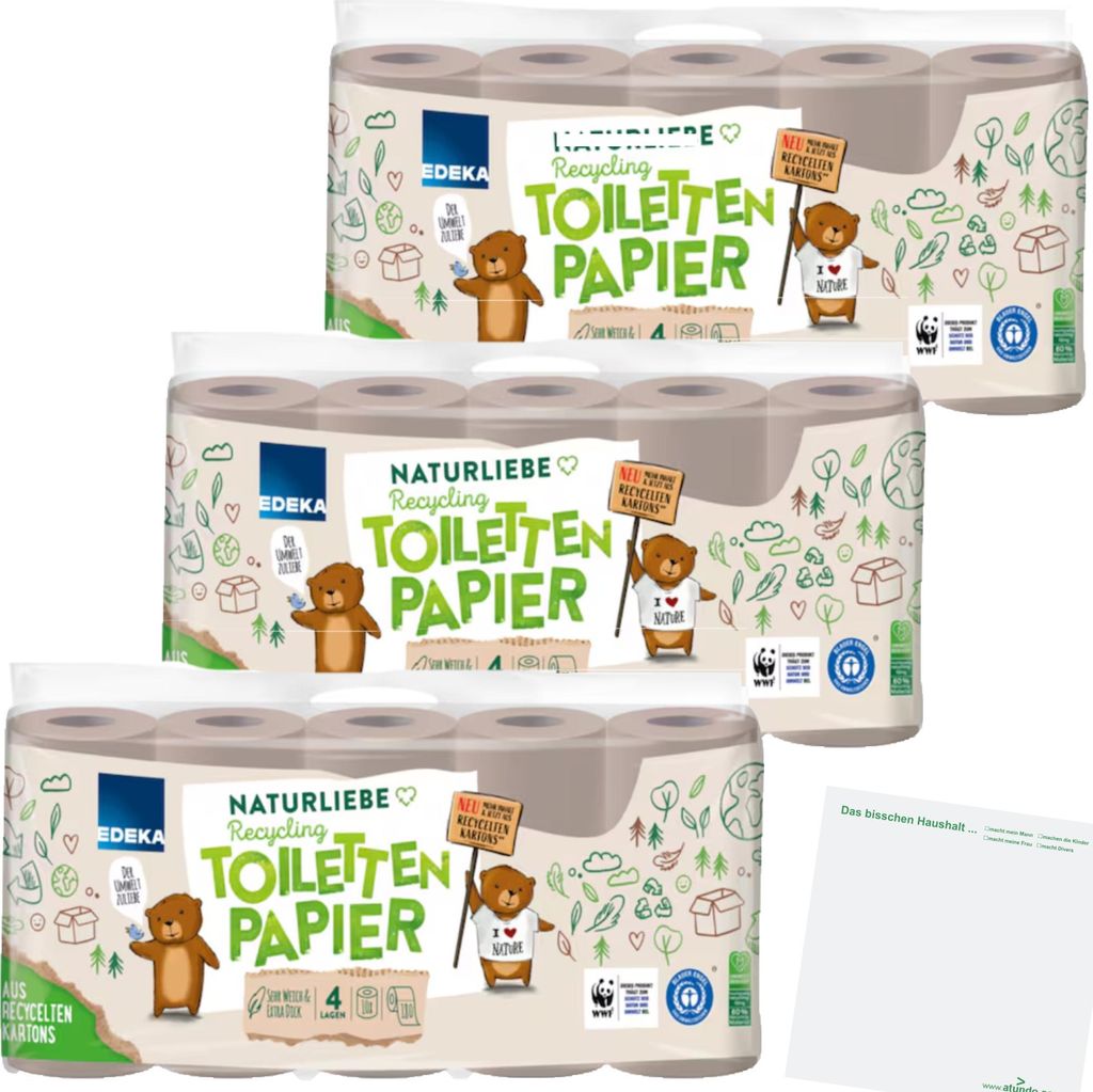 EDEKA Recycling Toilettenpapier 4lg. 10x200 Blatt 3er Pack + usy Block