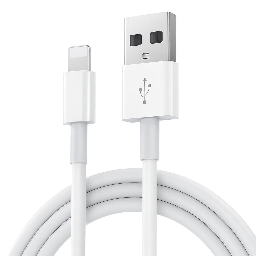 Schnellladekabel USB A für Apple Geräte – 2 m Schnelllade-/ Datenkabel passend für iPhone 5 bis 14 / Pro / Max / Mini / iPad / iPod – Weiß