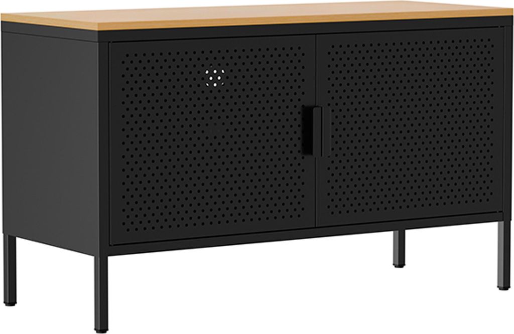 Modernes Sideboard mit 2 Türen L 100 cm aus schwarzem Metall - Oviala Punchy