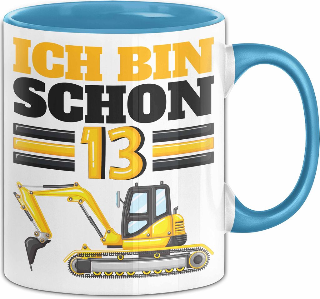 13. Geburtstag Geschenk Tasse Becher Jungs Bagger Ich Bin Schon 13 Teenager (Blau)