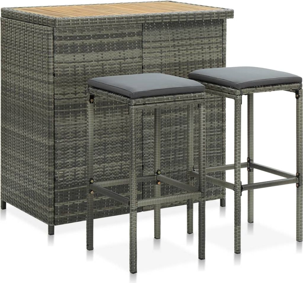3-tlg. Bar Set Poly Rattan Grau