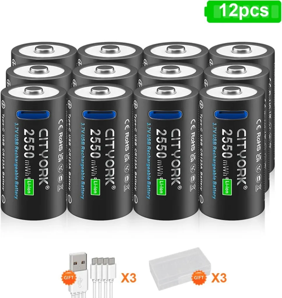 Batterie rechargeable CR123A USB Type C de haute capacité x12