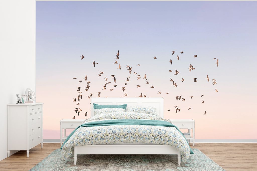 MuchoWow Fototapete für Wohnzimmer oder Schlafzimmer Wandtapete Vinyl Motivtapete Vögel - Meer - Himmel - Natur - Sommer - 375x280 cm - Schlafz...