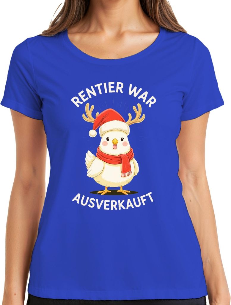 Rentier war t lustiges Küken Weihnachten Geschenk Damen T-Shirt, Blau, L
