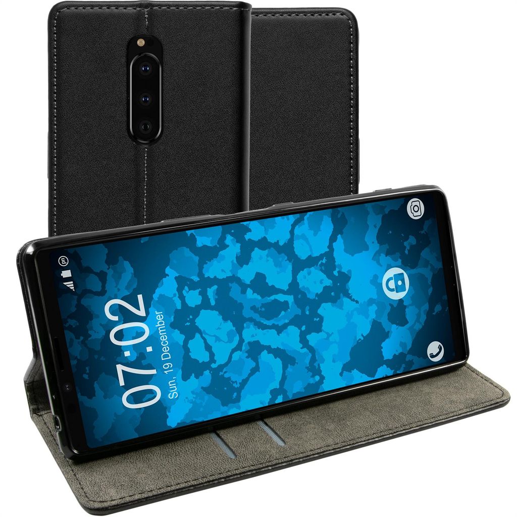 PhoneNatic Kunst-Lederhülle kompatibel mit Sony Xperia 1 - Book-Case schwarz Cover