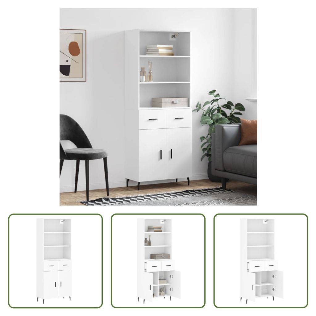 The Living Store Highboard Weiß 69,5x34x180 cm Holzwerkstoff