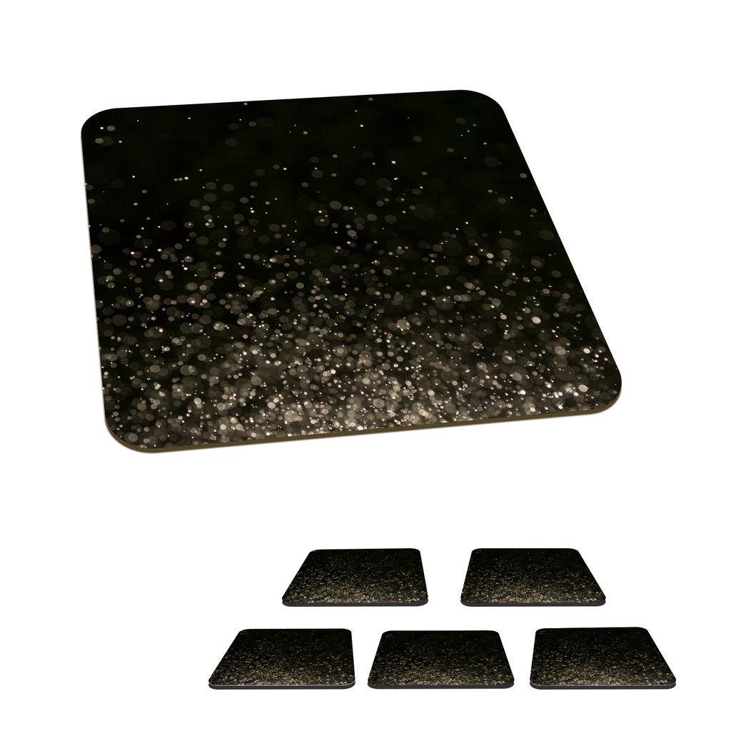 KitchenYeah Glasuntersetzer Quadratisch 6er Set Glitter - Abstrakt - Schwarz 10x10 cm Untersetzer für Gläser - Getränkeuntersetzer - Tischpla...