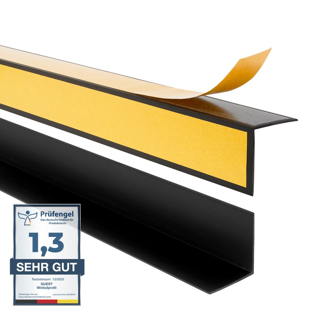 QUEST Winkelprofil Selbstklebend 30x30mm, 1m , Hart-PVC Kantenschutzprofil, Winkelleiste für Innenecken, L-Form, KTZ, schwarz