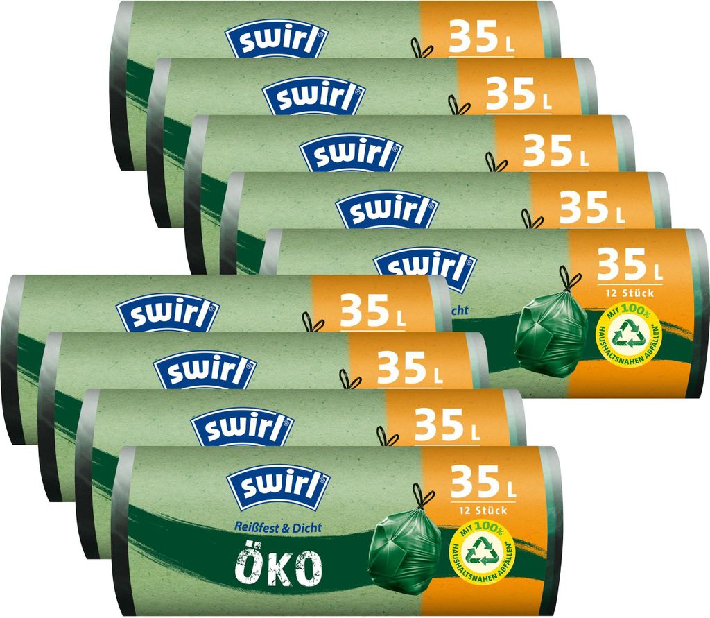 Swirl Öko Müllbeutel 35L 12 stk./ Rolle mit Zugband (9er Pack)