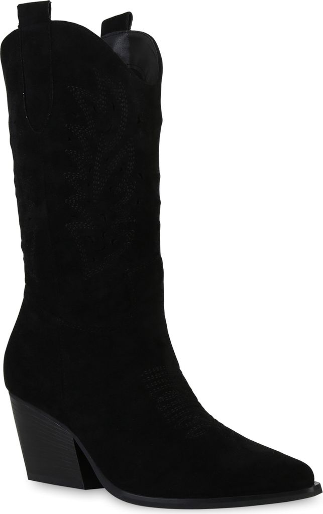 VAN HILL Damen Cowboystiefel Stiefel Stickereien Schuhe Produktbild 