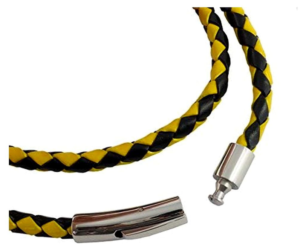 Lederkette 4 mm Herren Halskette 17-100 cm lang mit Hebeldruckverschluss Silber geflochten