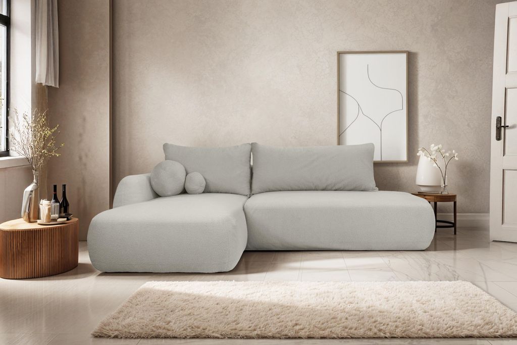 Kaiser Möbel Ecksofa Fabo mit Schlaffunktion und Bettzeugcontainer, Stoff Quelle Grau Links