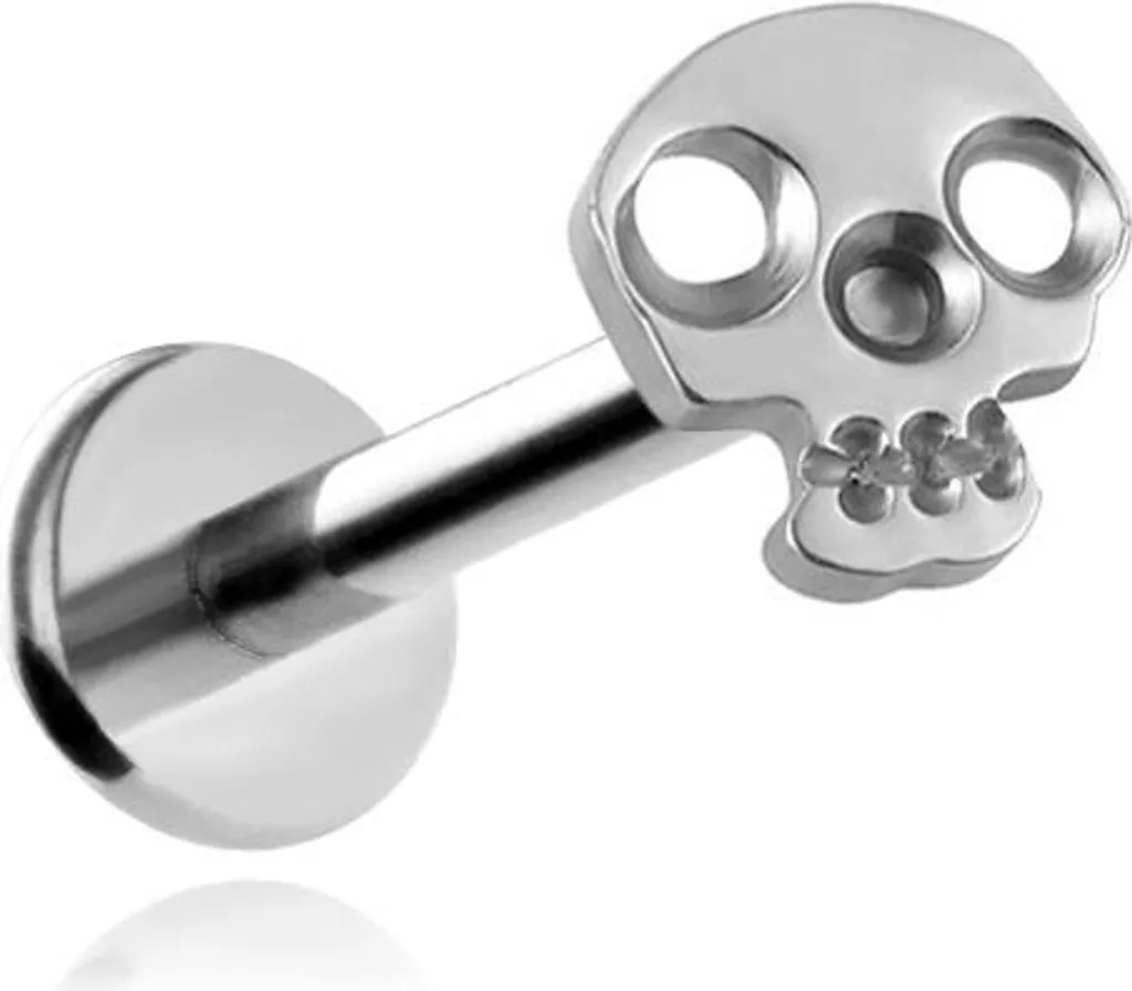 Labret tête de mort en titane argenté 1.2x6mm pour piercing lèvre