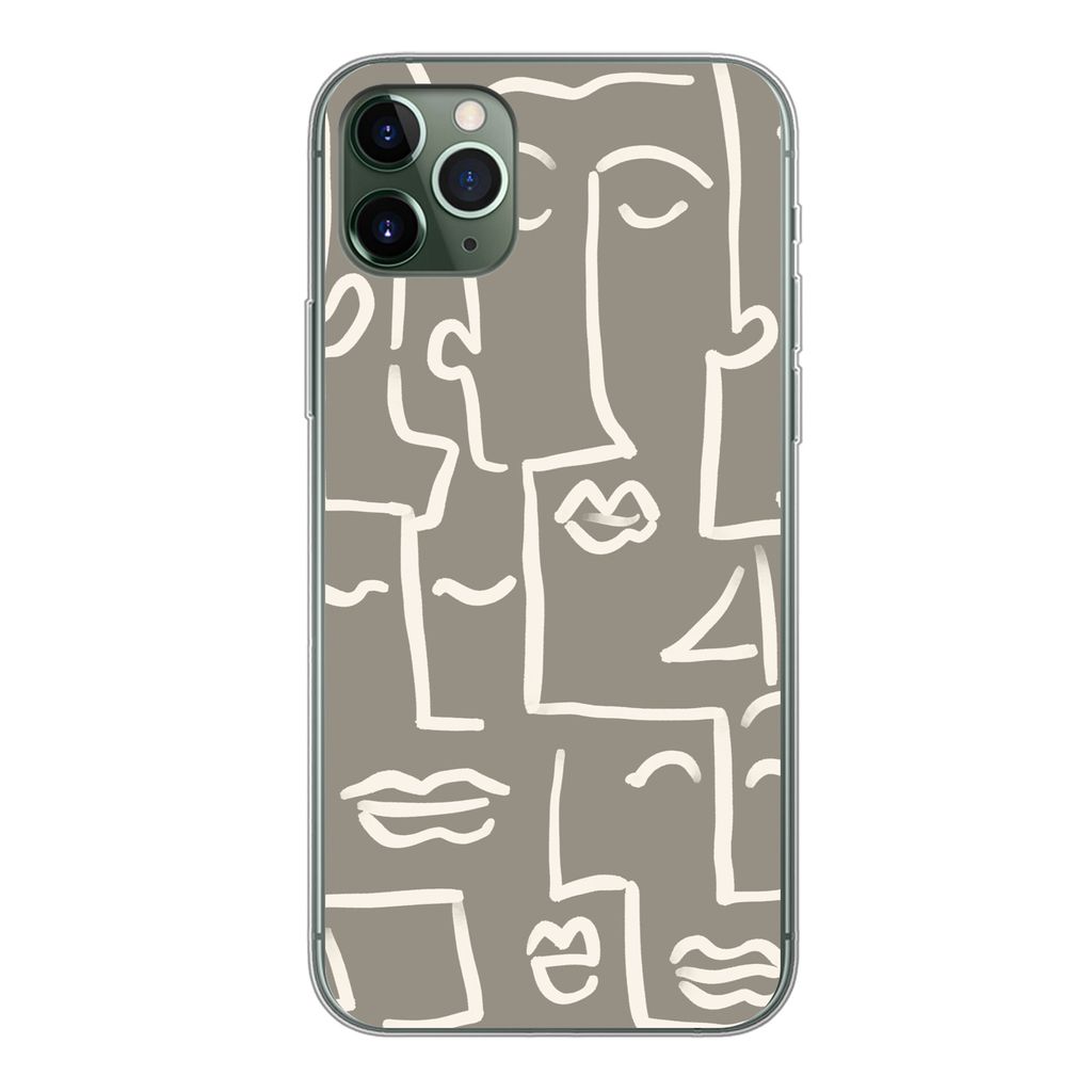 MuchoWow Handyhülle Schutzhülle Hülle für iPhone 11 Pro Max Gesicht - Kopf - Strichzeichnung Silikon Softcase Handy Hülle - Schutz