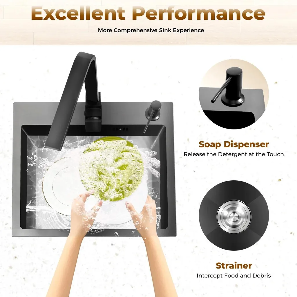 Évier Nano marron inox 201, robinet pivotant + distributeur de savon - 4