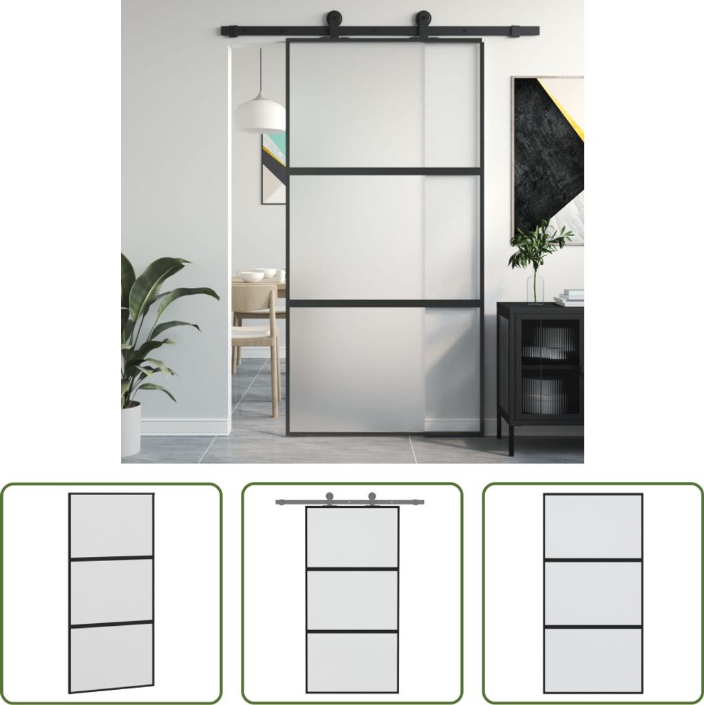 The Living Store Schiebetür Schwarz 102,5x205 cm Hartglas und Aluminium