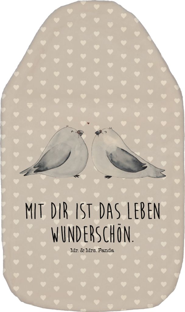 Mr. & Mrs. Panda Wärmflasche Turteltauben Liebe - Grau Pastell - Geschenk, Bettflasche, Bettflaschen, Hochzeitstag, Freundin, Flauschige, Wärmfla...