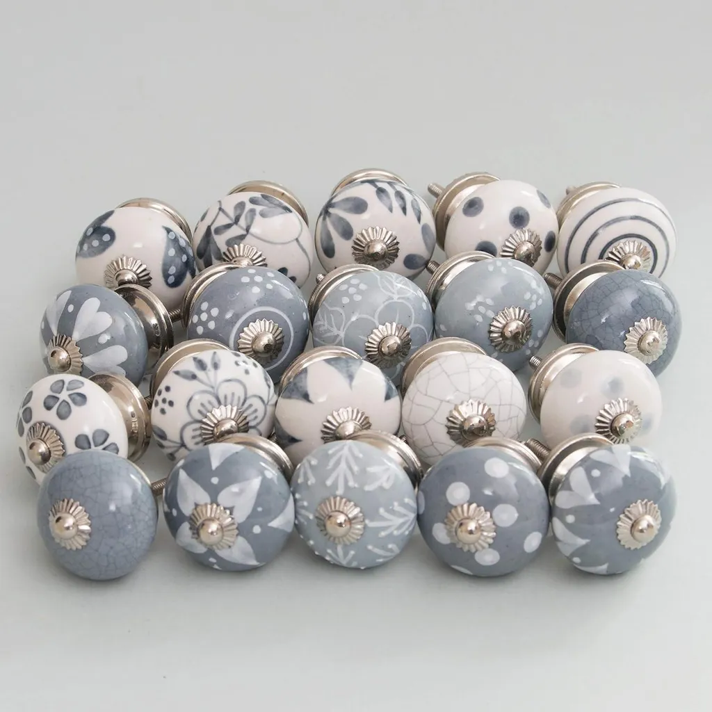 Poignées de meuble en céramique vintage lot de 20 boutons shabby chic