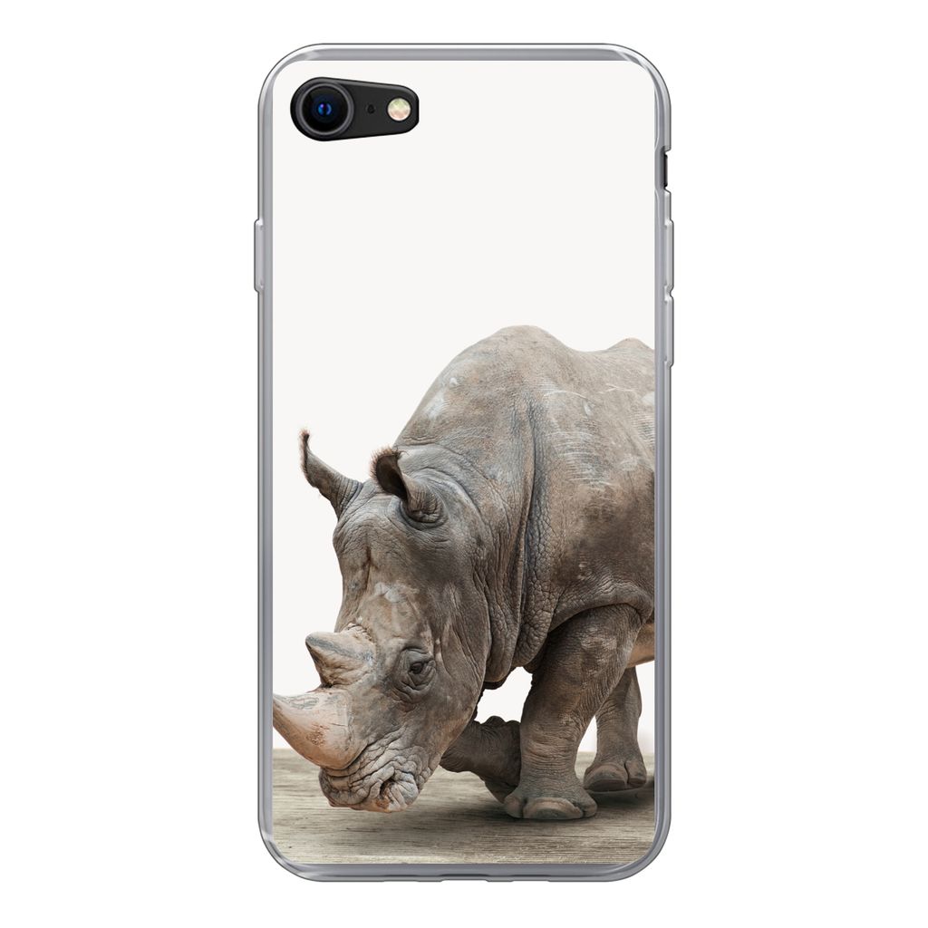 MuchoWow Handyhülle Schutzhülle Hülle für iPhone SE 2022 Nashorn - Jungen - Wildtiere - Kinder - Mädchen - Tiere Silikon Softcase Handy Hül...