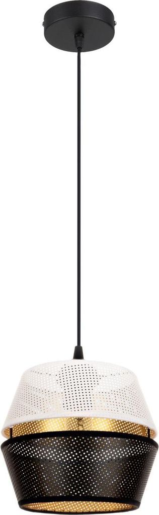 Pendelleuchte Metall Ø 20 cm rund H: max. 90 cm in Schwarz Weiß Gold E27 Hängelampe