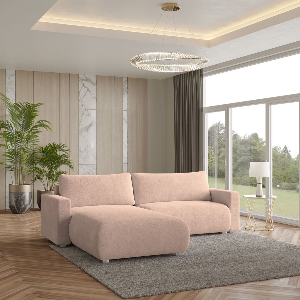 Masseno Ecksofa TURIN N mit Schlaffunktion L-Form, Sofa mit Bettkasten, Wohnzimmersofa, Couch, Soffa, Bettsofa, Couchgarnitur- Rosa, NOW OR NEVER 61