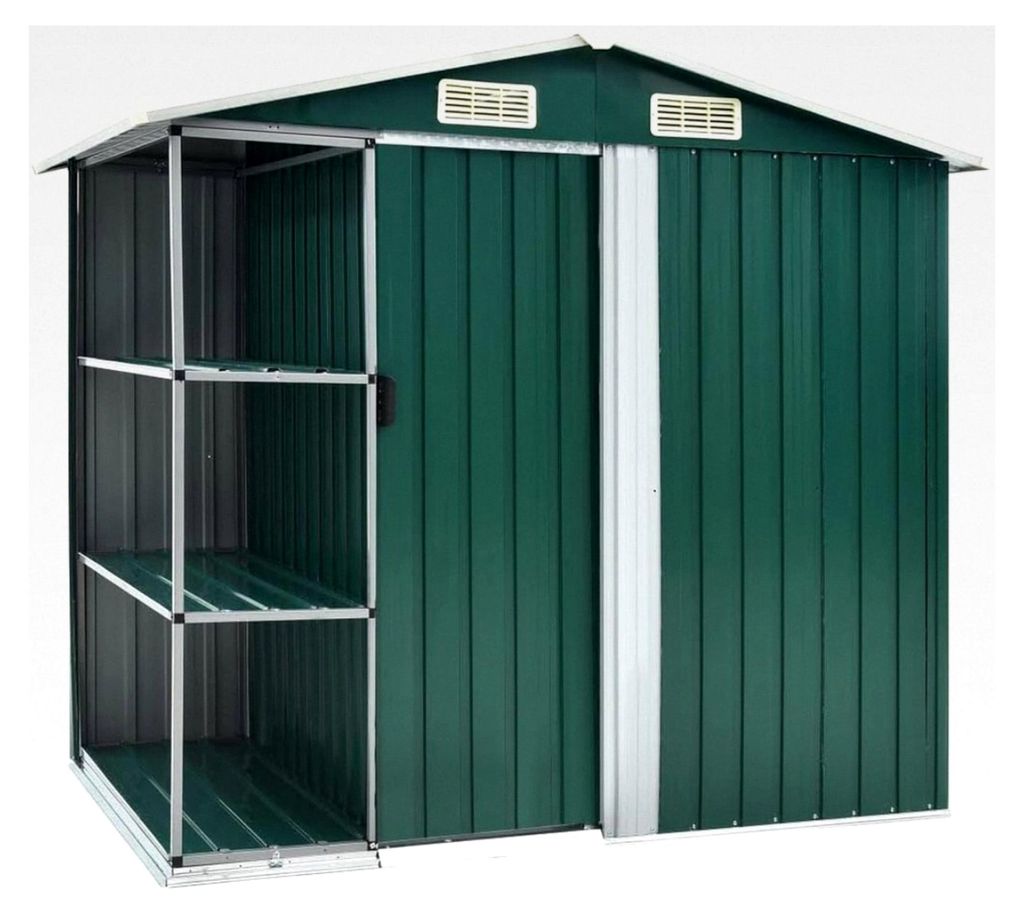 Gartenhaus mit Regal Grün 205x130x183 cm aus Eisen