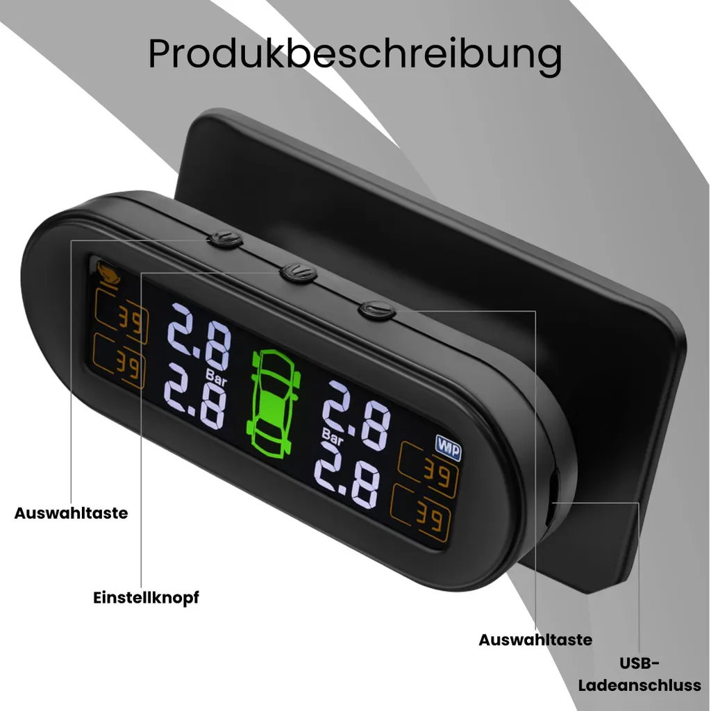 Système de surveillance pression des pneus TPMS Solaire USB avec 4 capteurs