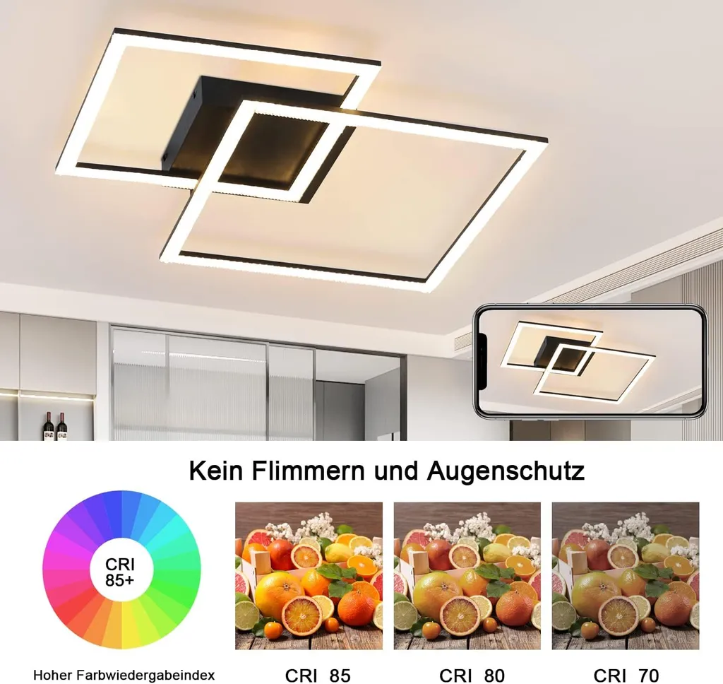 Plafonnier LED Dimmable avec Télécommande 54W Noir pour Salon Moderne - 3