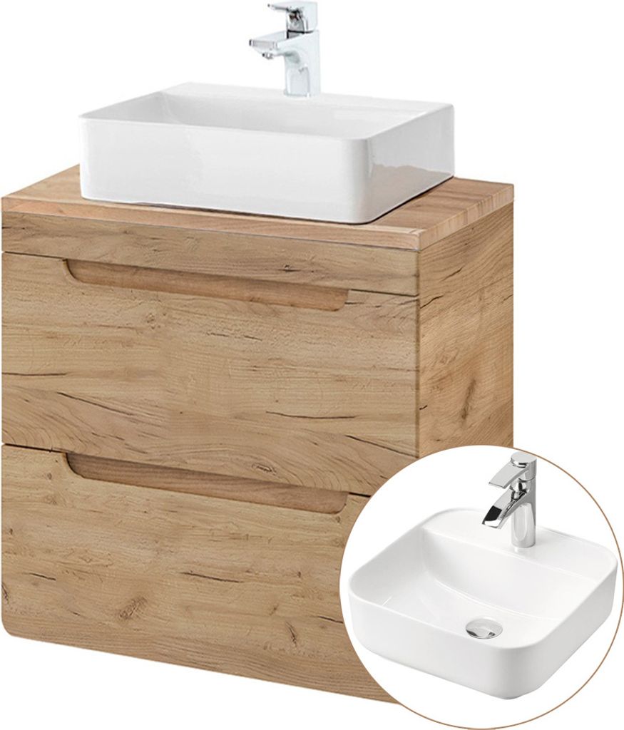 Waschtisch 61 cm Wotan Eiche Nb. LUTON-56-CRAFT Keramikbecken B/H/T ca. 61/75,5/46