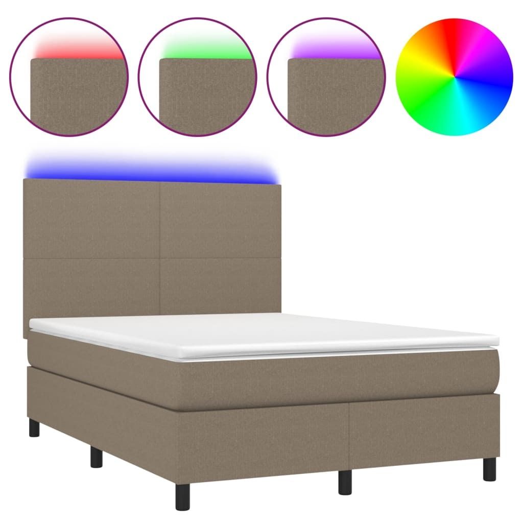 "WINTER SALE"Boxspringbett Modernes/Doppelbett - Polsterbett Erwachsene/r /Kind - mit Matratze & LED Taupe 140x190cm Stoff - Klassische Betten NeuM...