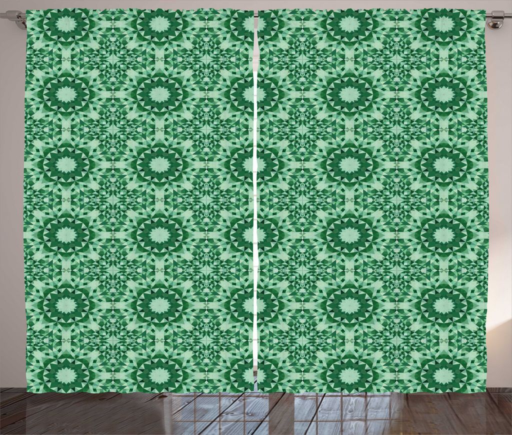 ABAKUHAUS Ethnisch Rustikaler Vorhang, Dreiecksformation Kunst, Wohnzimmer Universalband Gardinen mit Schlaufen und Haken, 280 x 225 cm, Forest Gre...