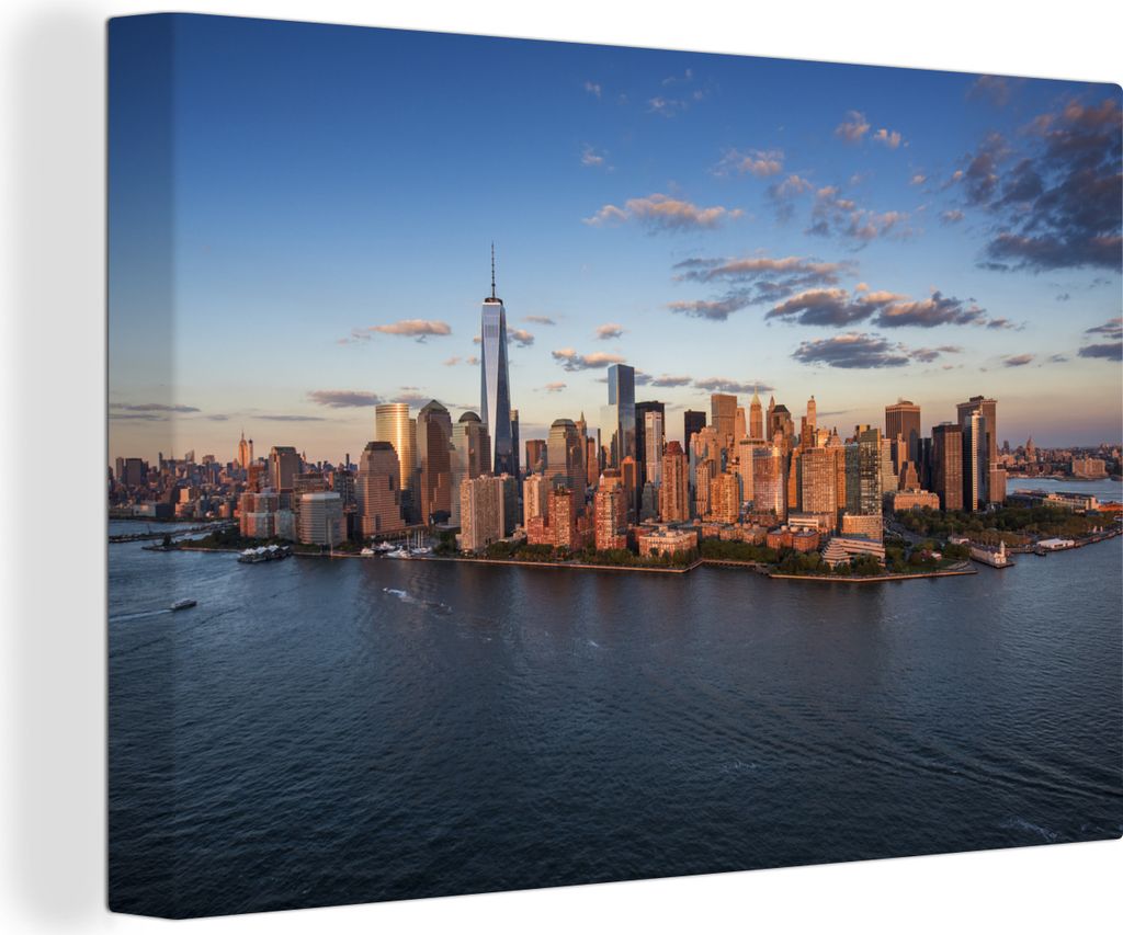 OneMillionCanvasses - Leinwandbilder - 140x90 cm, New York - Skyline - Boot, Wandbilder Kunstdruck Wanddekoration - Foto auf Leinwand - Gemälde ...