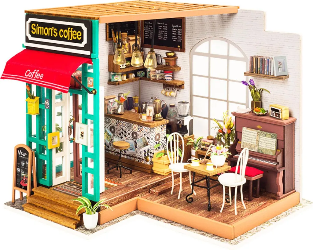 Rolife Simon's Café Miniature avec Éclairage LED et Mobilier Design