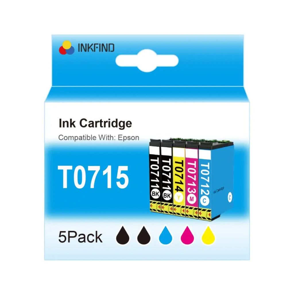 INKFIND T0715 Tintenpatrone für Epson711 Epson715 EpsonT0715 Multipack mit 5 Stück (2 Schwarz, 3 Farbe) für Epson Stylus D120, S20, S21, SX100, ...