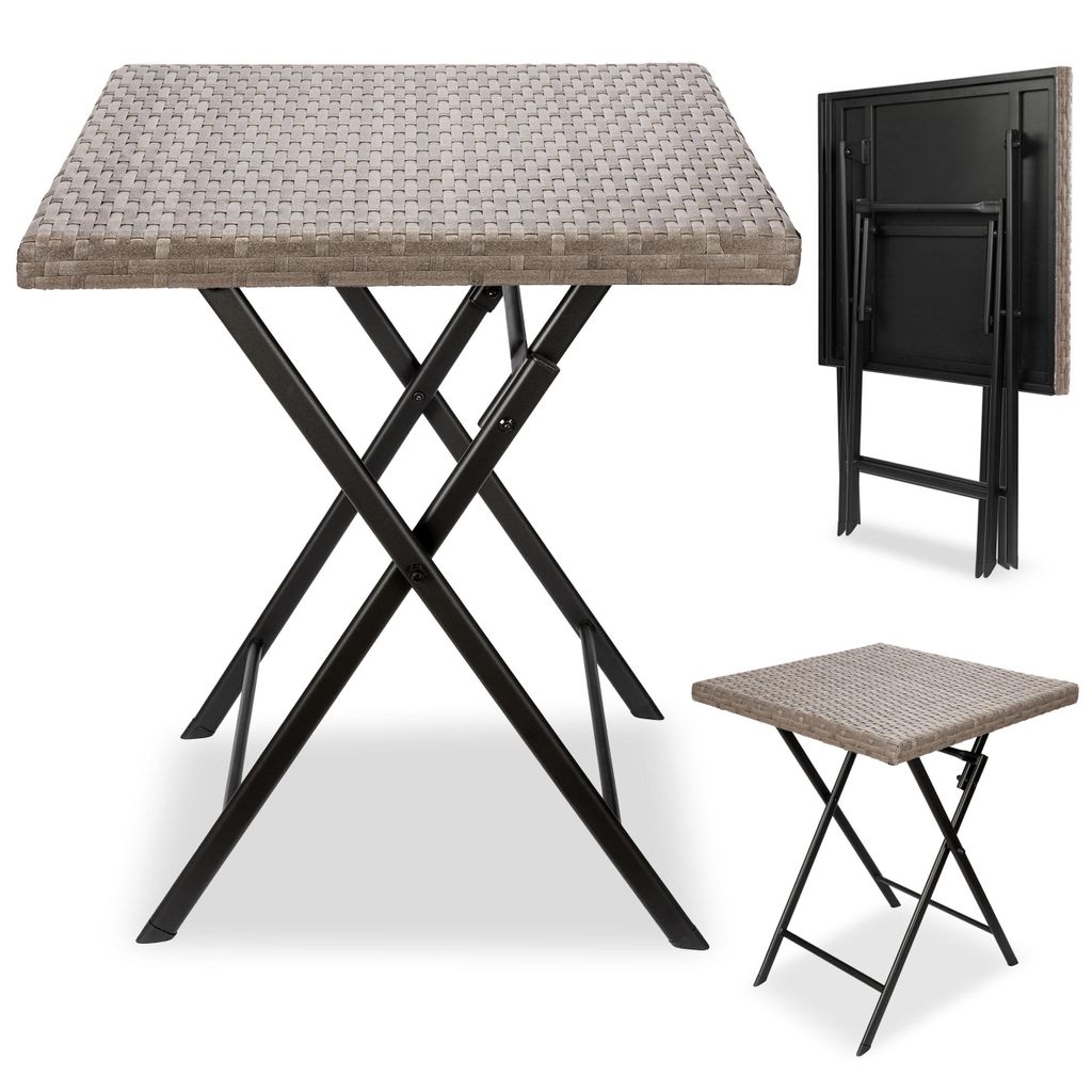 BRUBAKER Gartentisch Toskana - 58 x 58 cm Balkontisch wetterfest - Polyrattan Beistelltisch klappbar - Campingtisch eckig - Klapptisch für Balkon