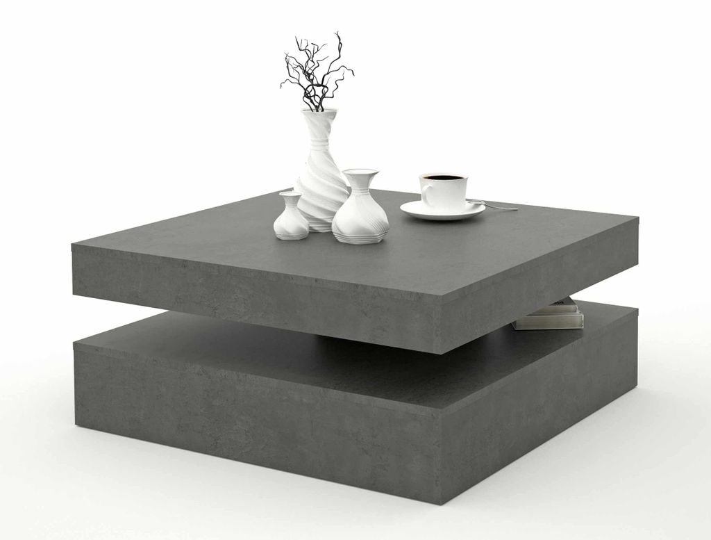 Couchtisch TURN Platte drehbar 78 x 78 cm Betonoptik dunkelgrau, Forte