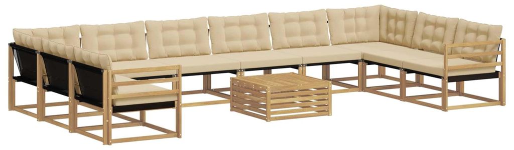 vidaXL Outdoor-Sofagarnitur mit Kissen 11 pcs Weiß und Beige
