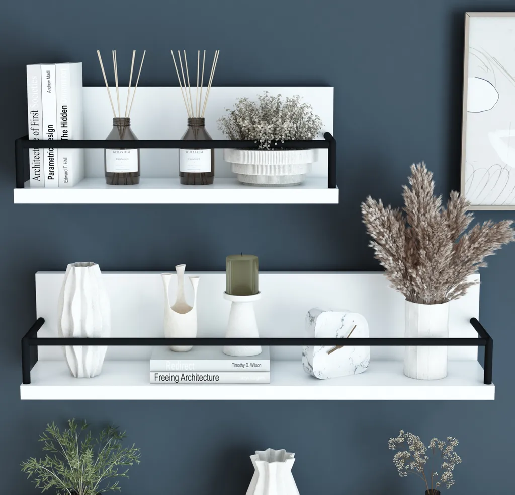 Set 2 Mensole a Muro Grue Bianco e Nero | Design Moderno Salvaspazio