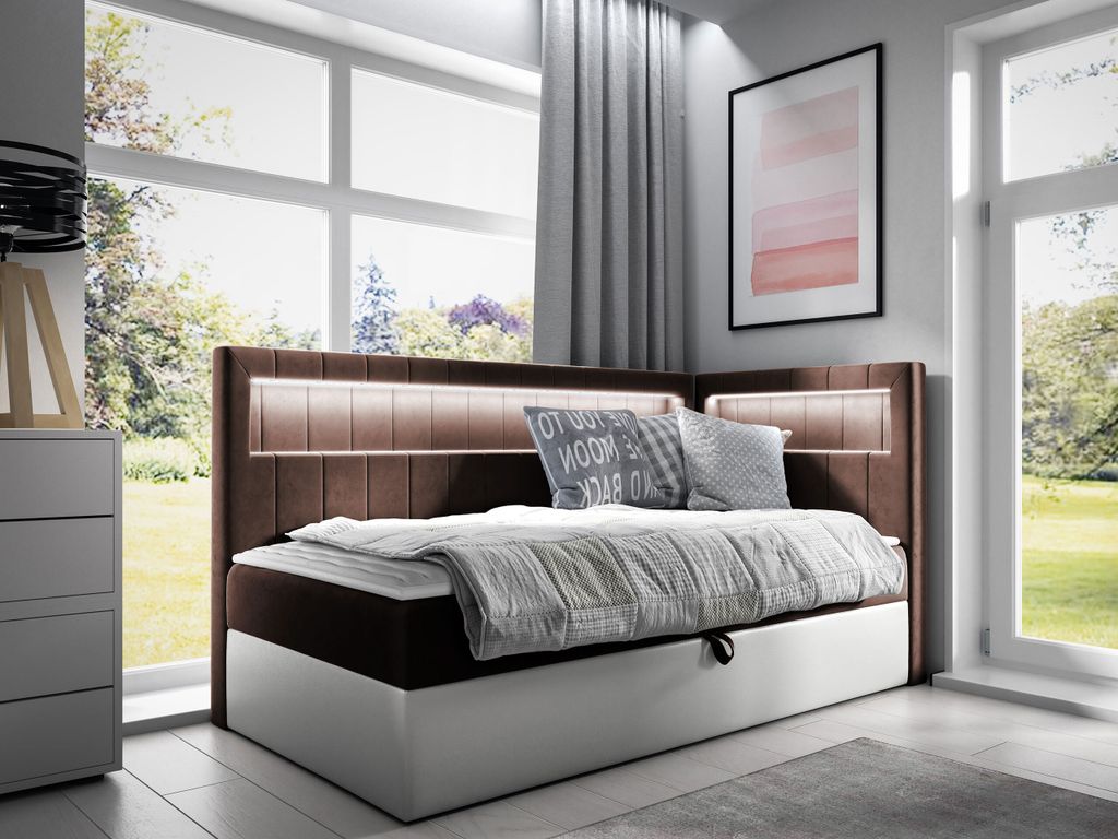 MIRJAN24 Boxspringbett Gold Junior 3 80x200, Einzelbett mit Bonellfederkern, Härtegrad - H3 (Farbe: Soft 017 + Fresh 04, Seite zum Öffnen des Bet...
