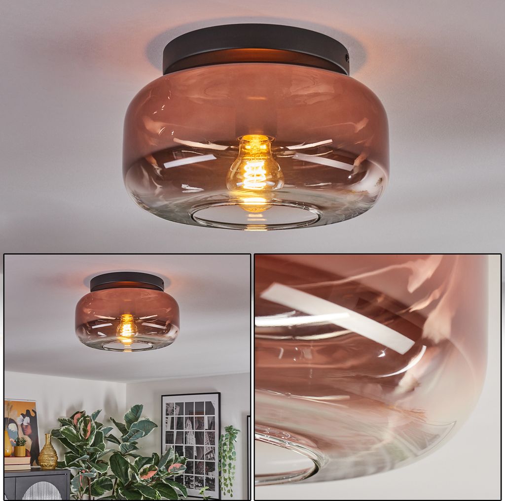 Triest 1-flammige Deckenlampe aus Metall/Glas in Schwarz/Kupferfarben/Klar