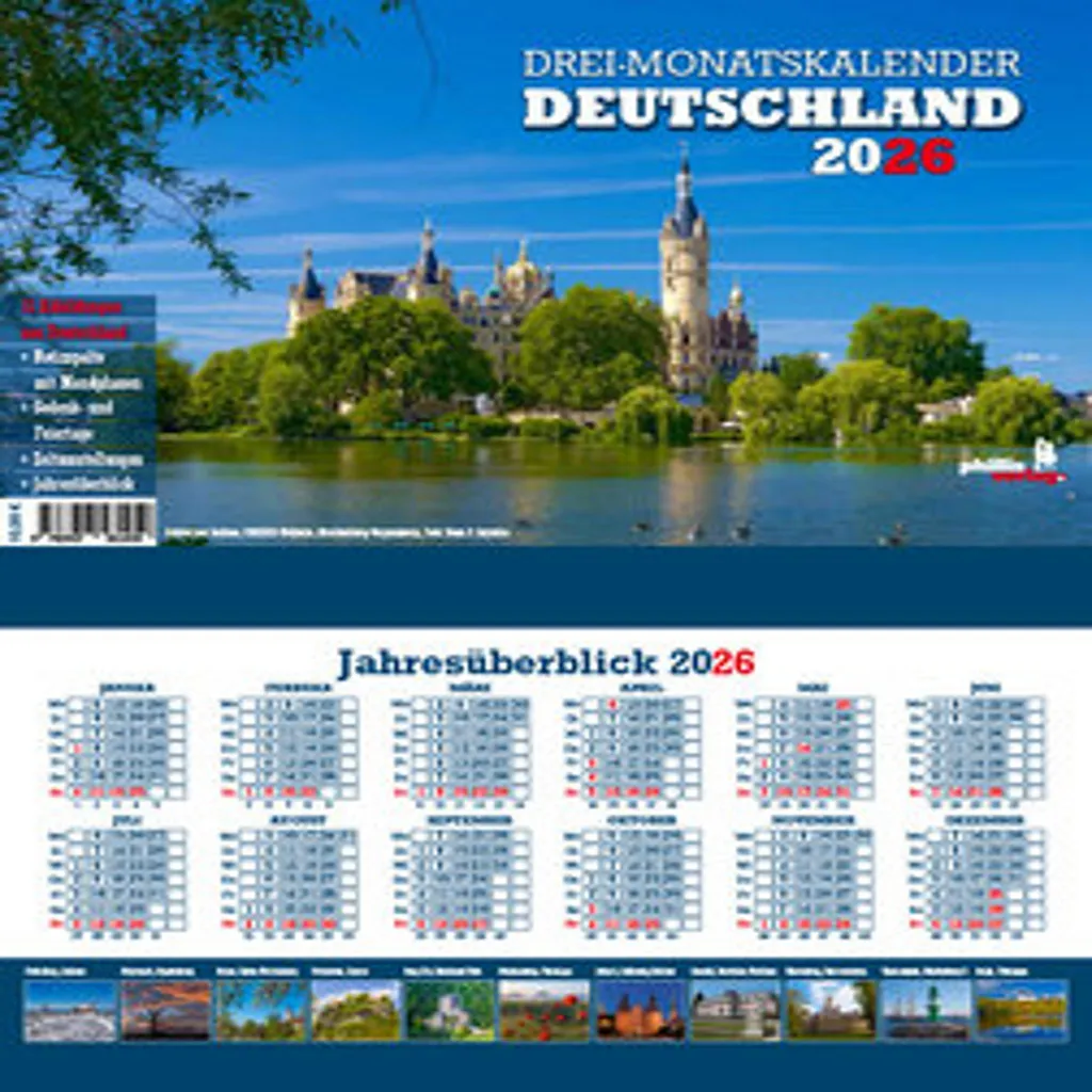 Agenda mural 3 mois Allemagne 2026 pour Planification de Bureau 30x45 cm