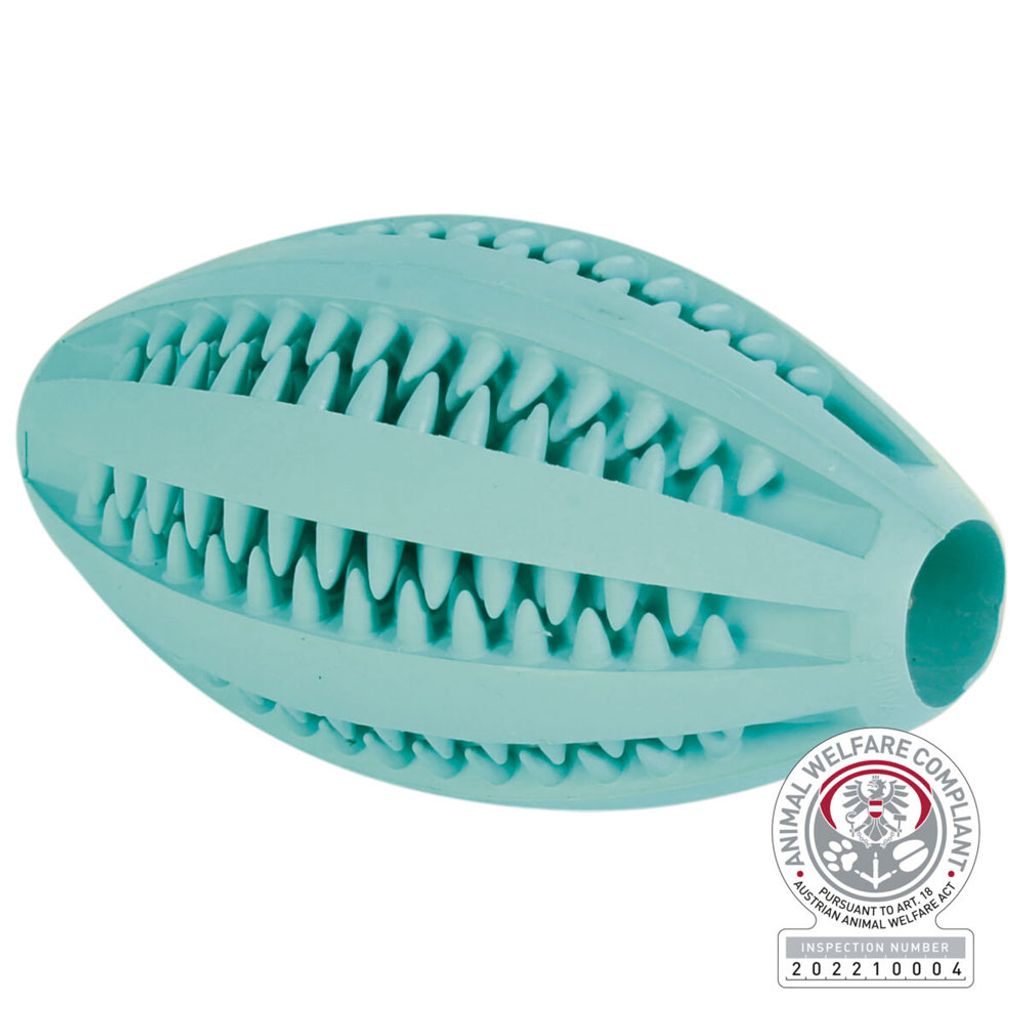 TRIXIE Denta Fun Rugby, Minzgeschmack, Naturgummi, 11 cm Produktbild 