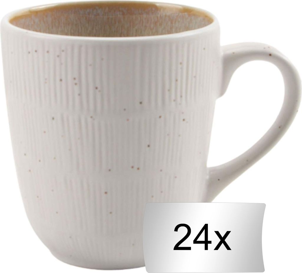 Kaffeetassen - 300 ml - Beige - Weiß - Steingut - mit Reliefprägung - 24er Set