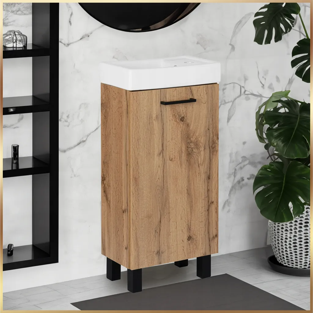 Meuble Lave-mains 40 cm Chêne Wotan avec Vasque et Robinetterie Stamar