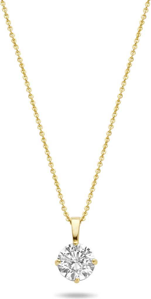 New Bling 9NBG-0232 Goldkette mit Anhänger - Damen - Zirkonia - 6 mm Durchmesser - 4 Beinfassung - Ankerglied - 39 + 3 + 3 cm - 14 Karat - Gold