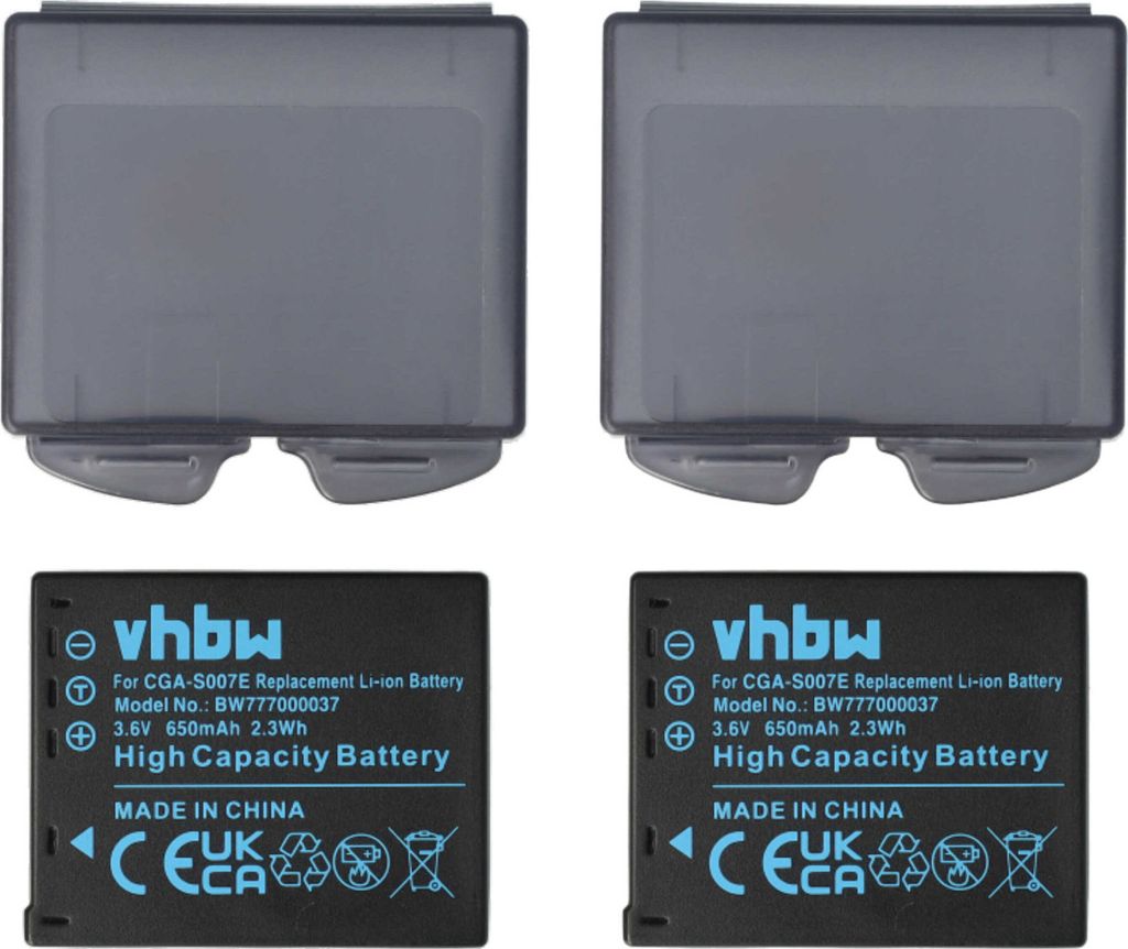 vhbw 2x Akku kompatibel mit Panasonic Lumix DMC-TZ4, DMC-TZ3, DMC-TZ11, DMC-TZ5, DMC-TZ2, DMC-TZ1, DMC-TZ50, DMC-TZ15 Kamera (650 mAh, 3,6 V, Li-Ion)