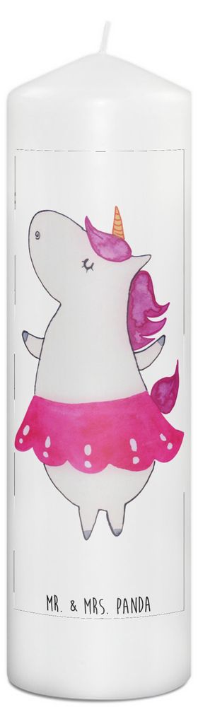 Mr. & Mrs. Panda Kerze Einhorn Ballerina 29 x 8 cm XL - Weiß - Geschenk, Geburtstag, Wachskerze, Erinnerungskerze, Tanzen, Party, Bedruckte, Stump...